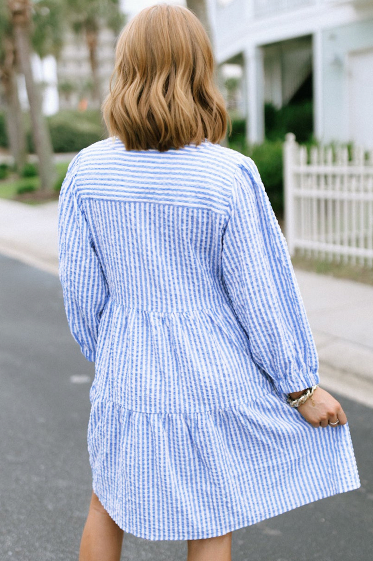 Sky Blue Stripe Seersucker Dress