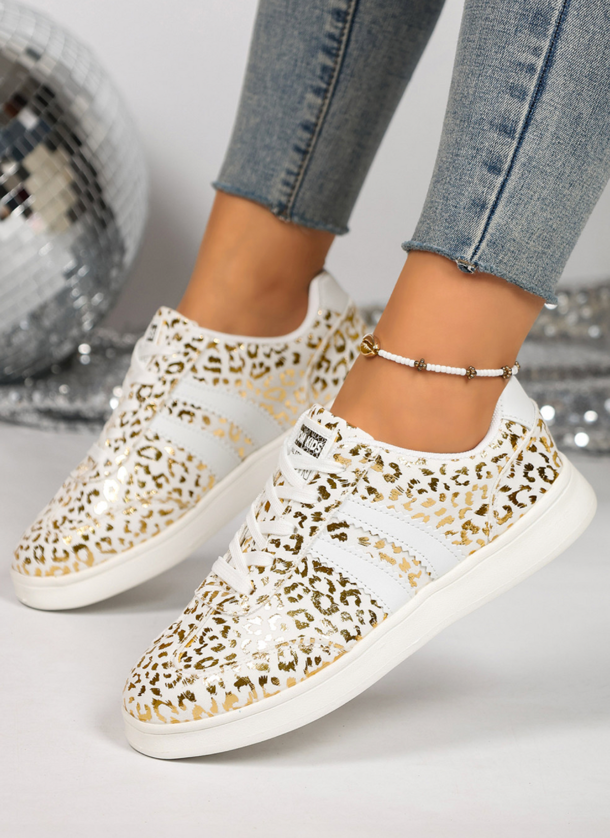 White/Gld Leopard Tennies
