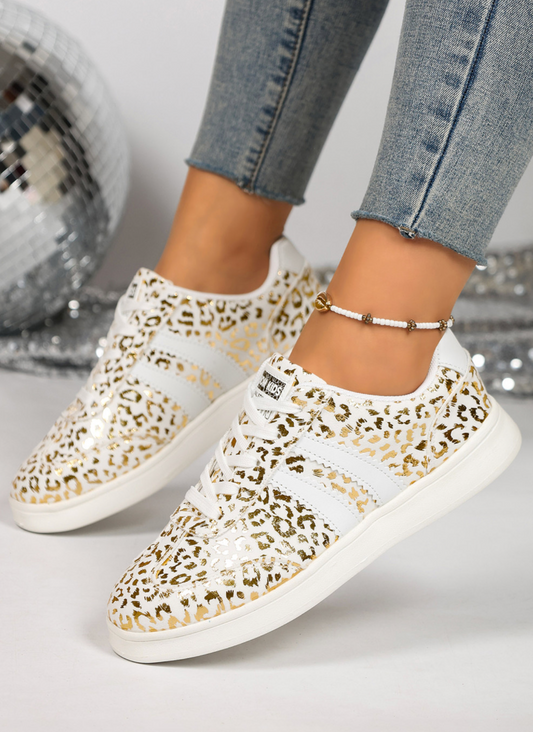 White/Gld Leopard Tennies