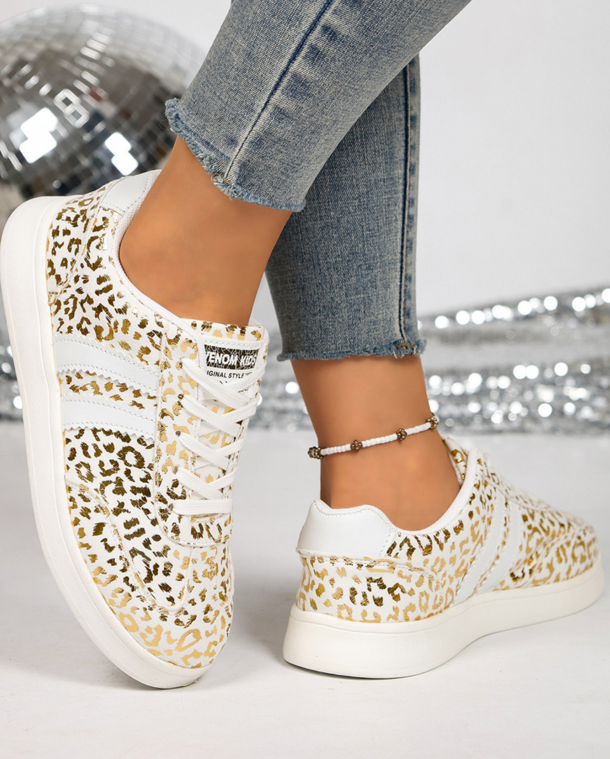 White/Gld Leopard Tennies