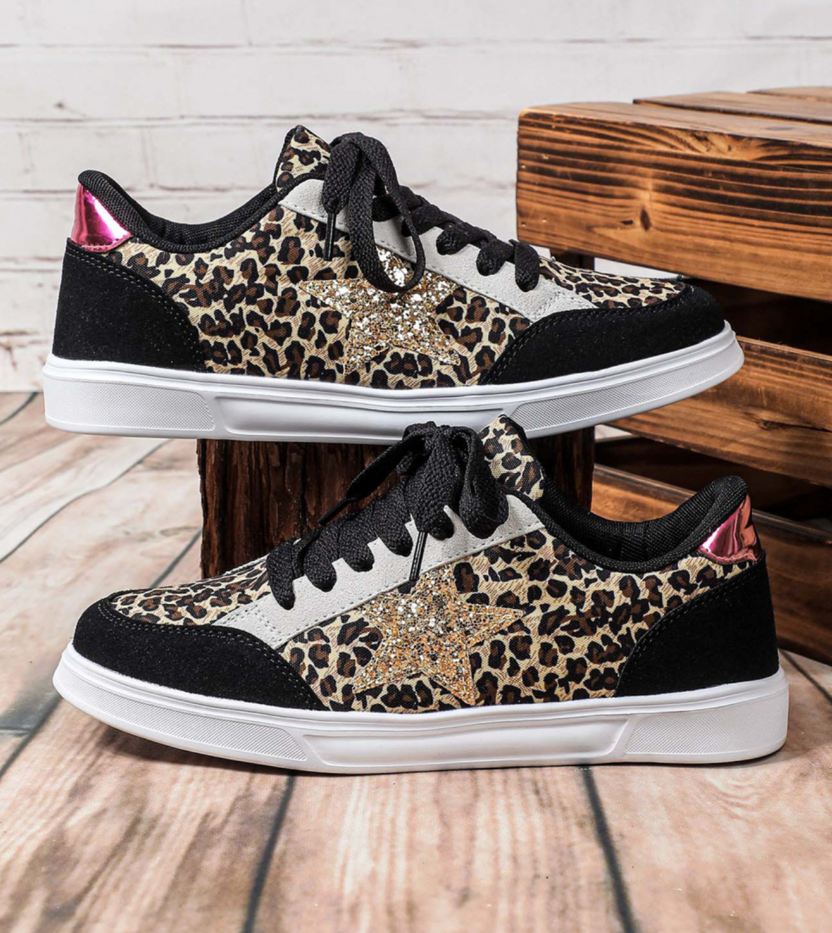 Blk/Gld/Leopard Star Sneakers