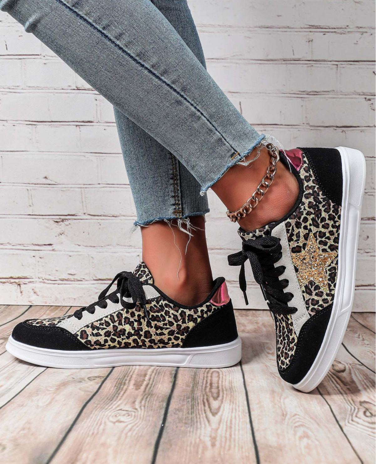 Blk/Gld/Leopard Star Sneakers