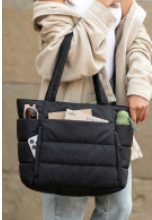 Black Puffy Quilted Large Tote