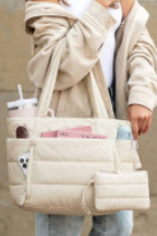 White Puffy Quilted Large Tote