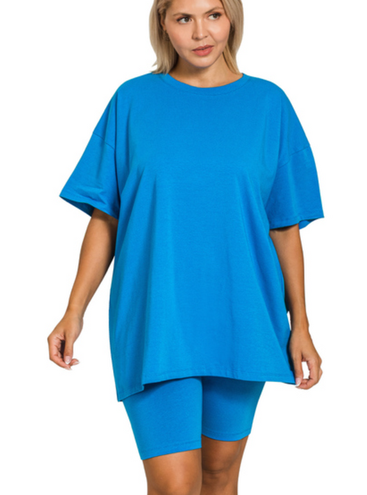 PLUS Cotton ScoopNeck/Biker Short Set