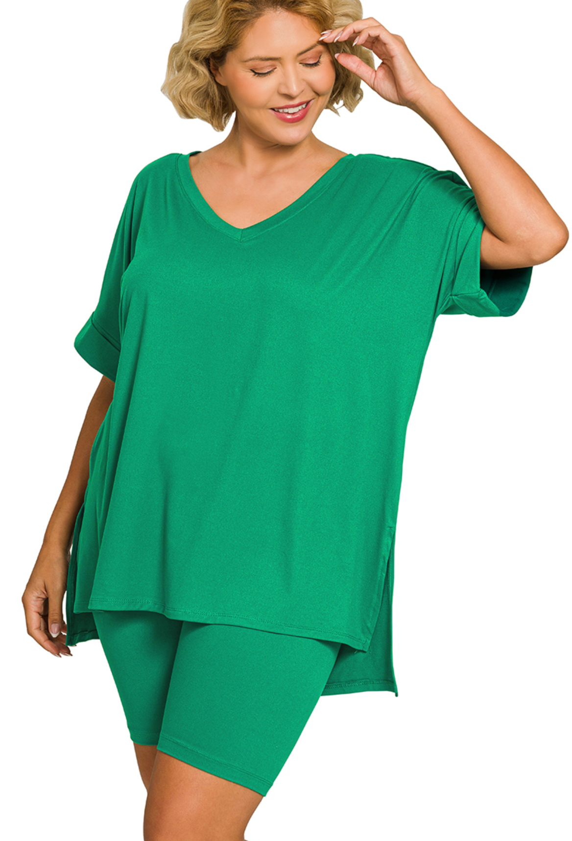 PLUS VNeck & Biker Short Set