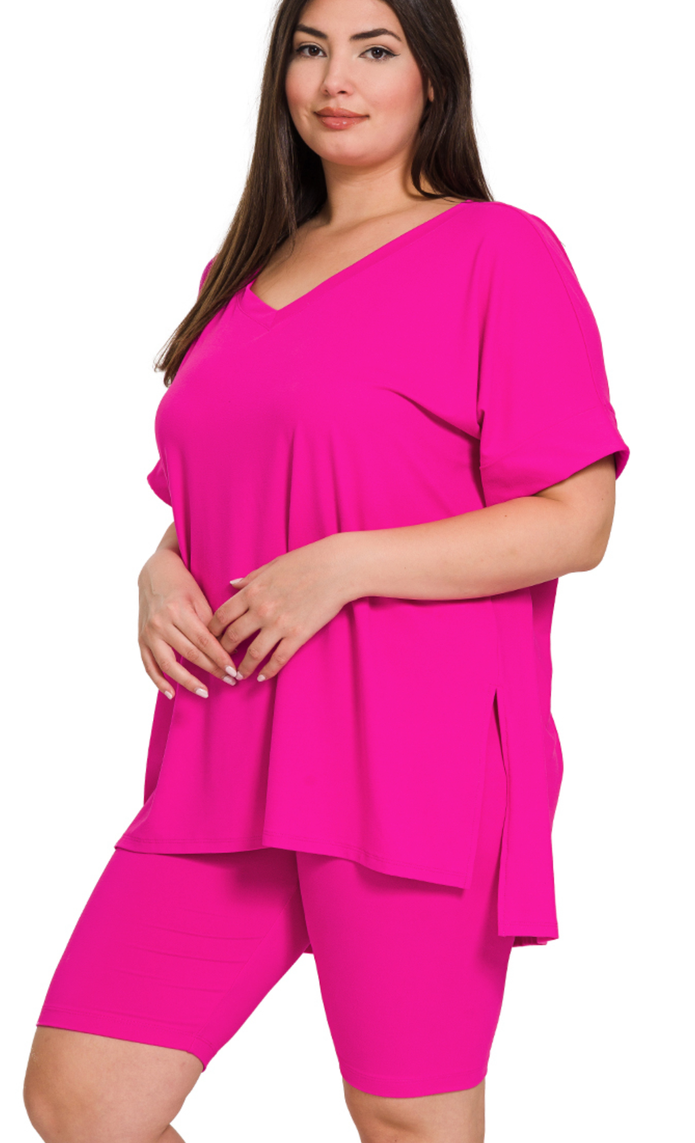 PLUS VNeck & Biker Short Set