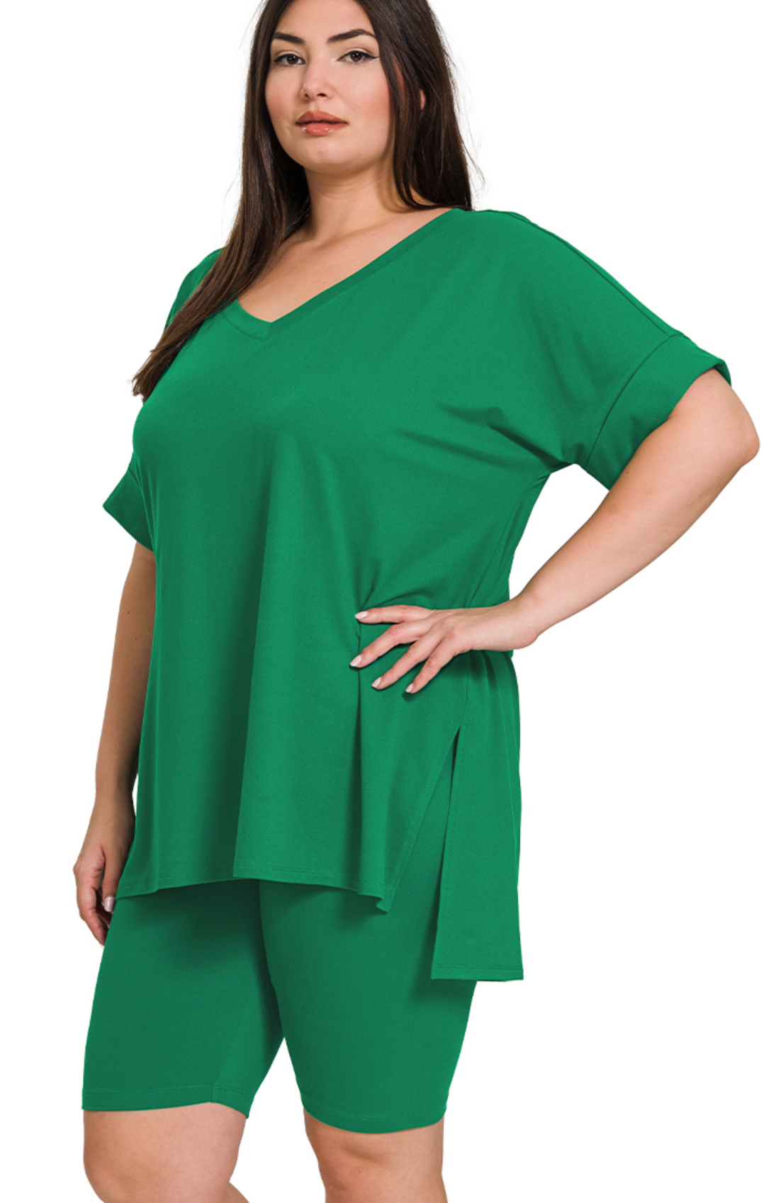 PLUS VNeck & Biker Short Set