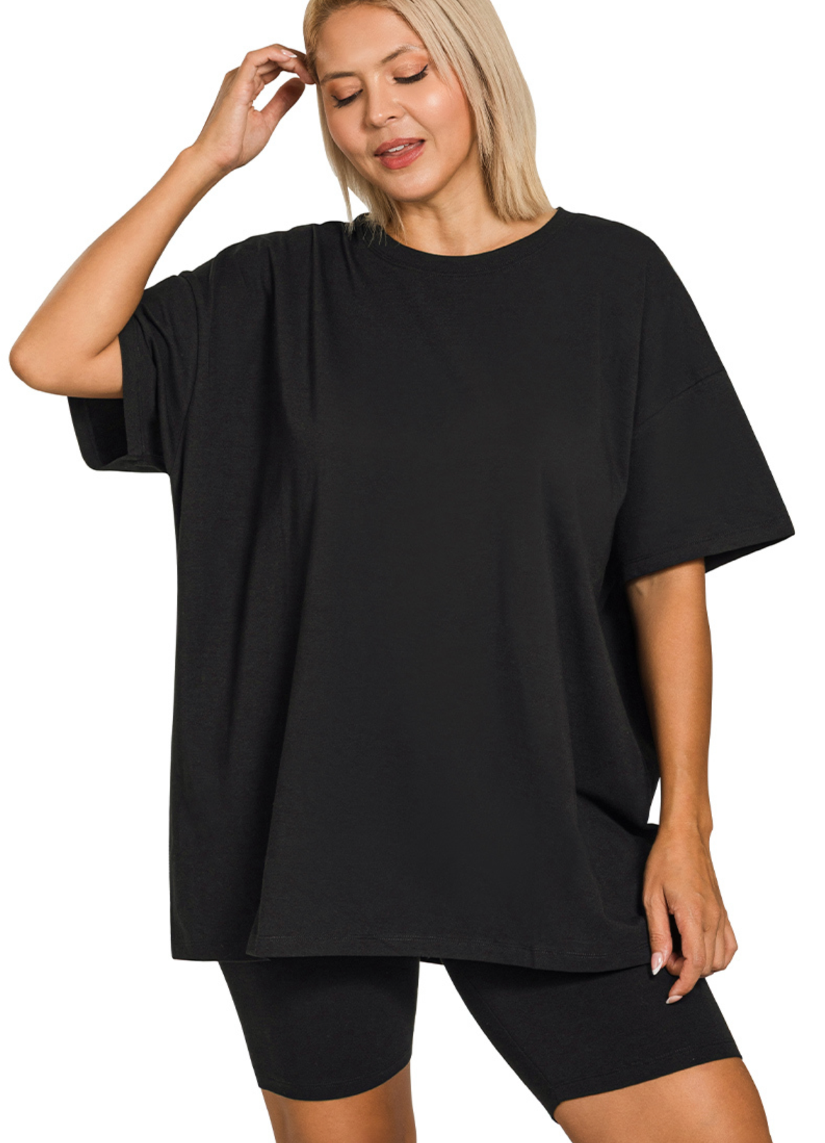 PLUS Cotton ScoopNeck/Biker Short Set