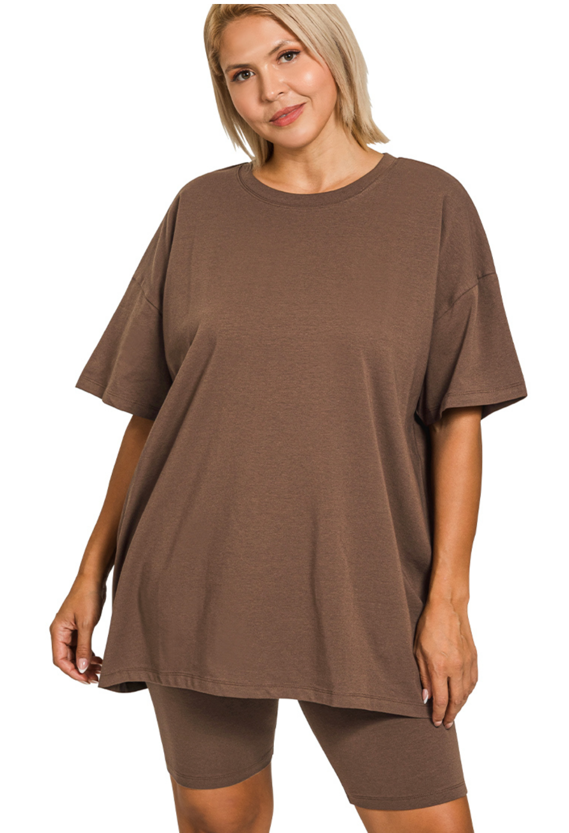 PLUS Cotton ScoopNeck/Biker Short Set