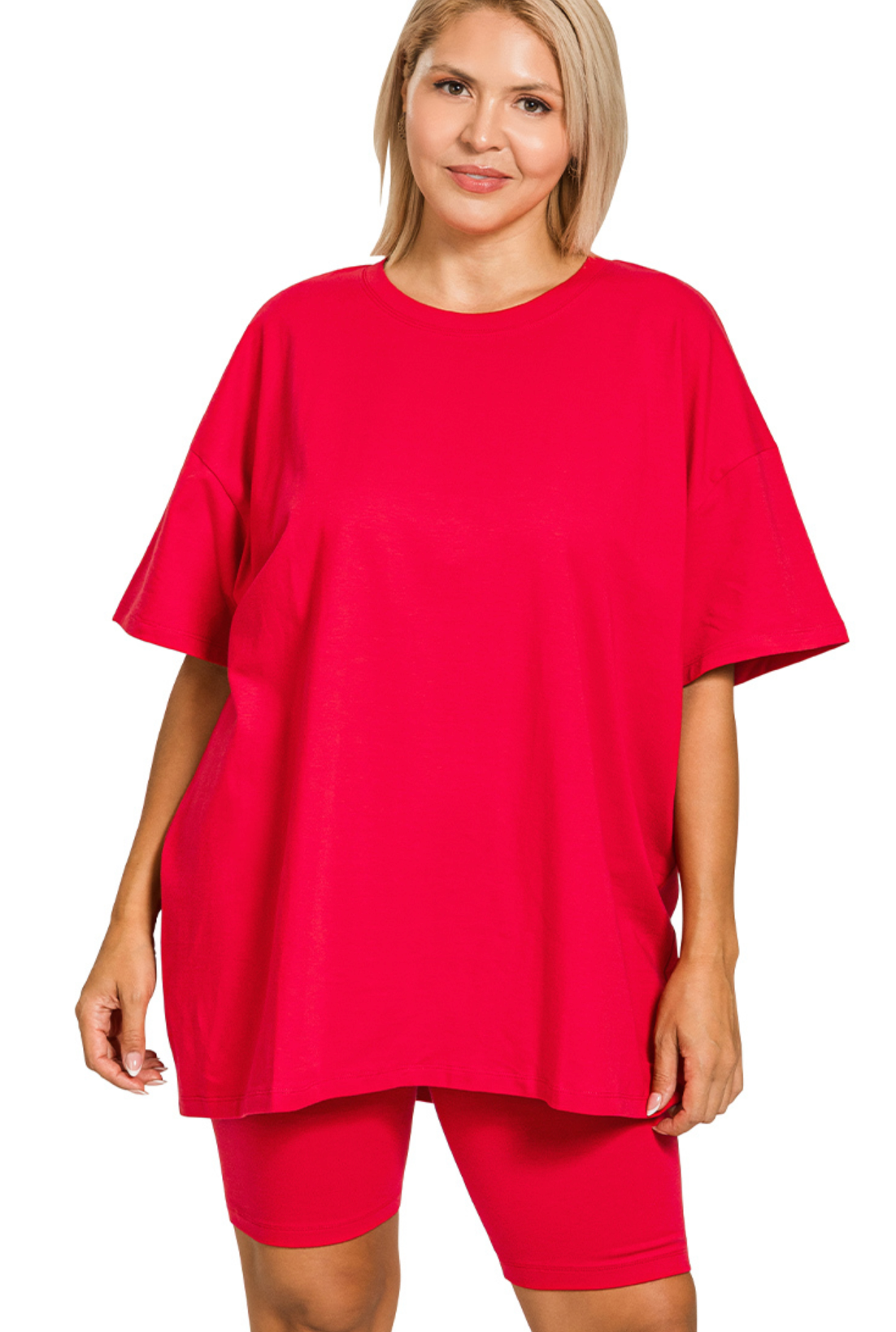 PLUS Cotton ScoopNeck/Biker Short Set