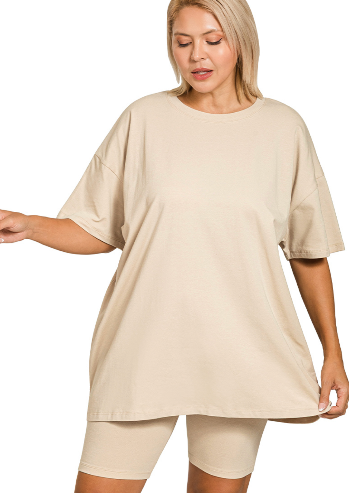 PLUS Cotton ScoopNeck/Biker Short Set