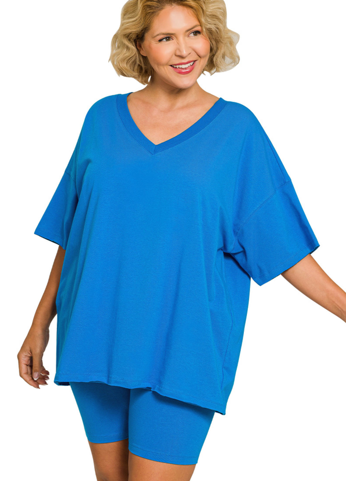PLUS Cotton VNeck/Bike Short Set