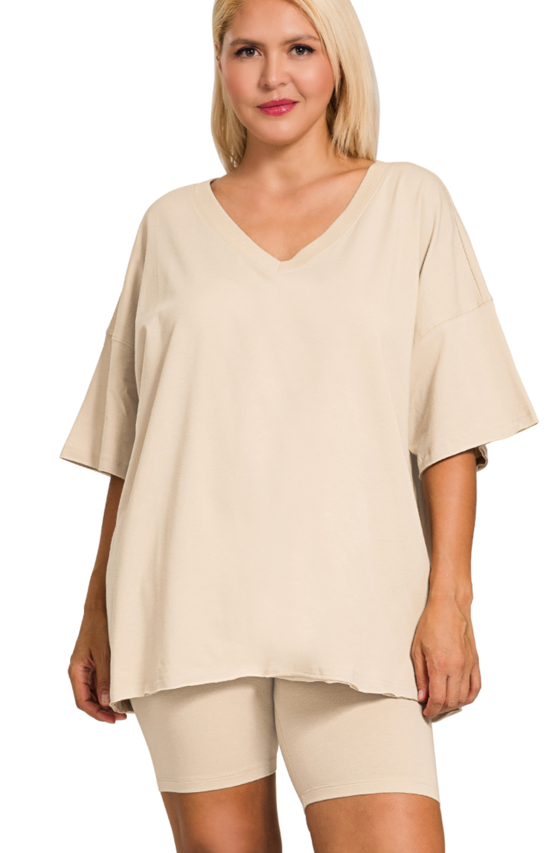 PLUS Cotton VNeck/Bike Short Set