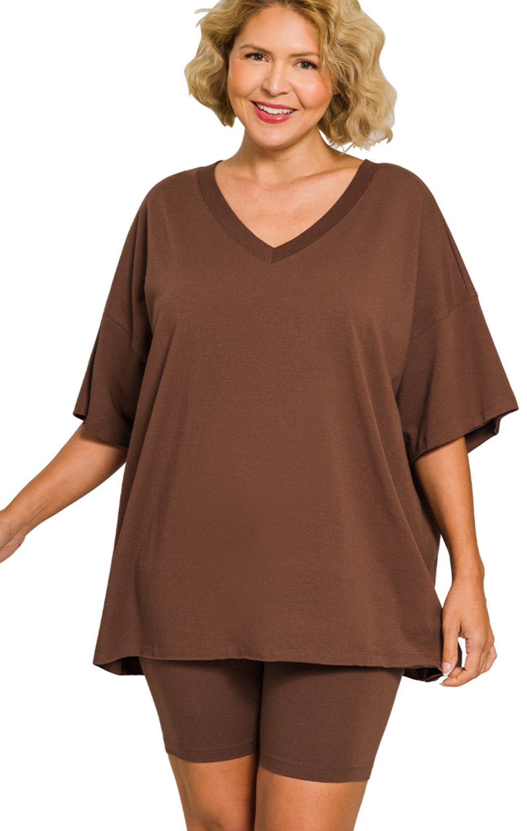 PLUS Cotton VNeck/Bike Short Set