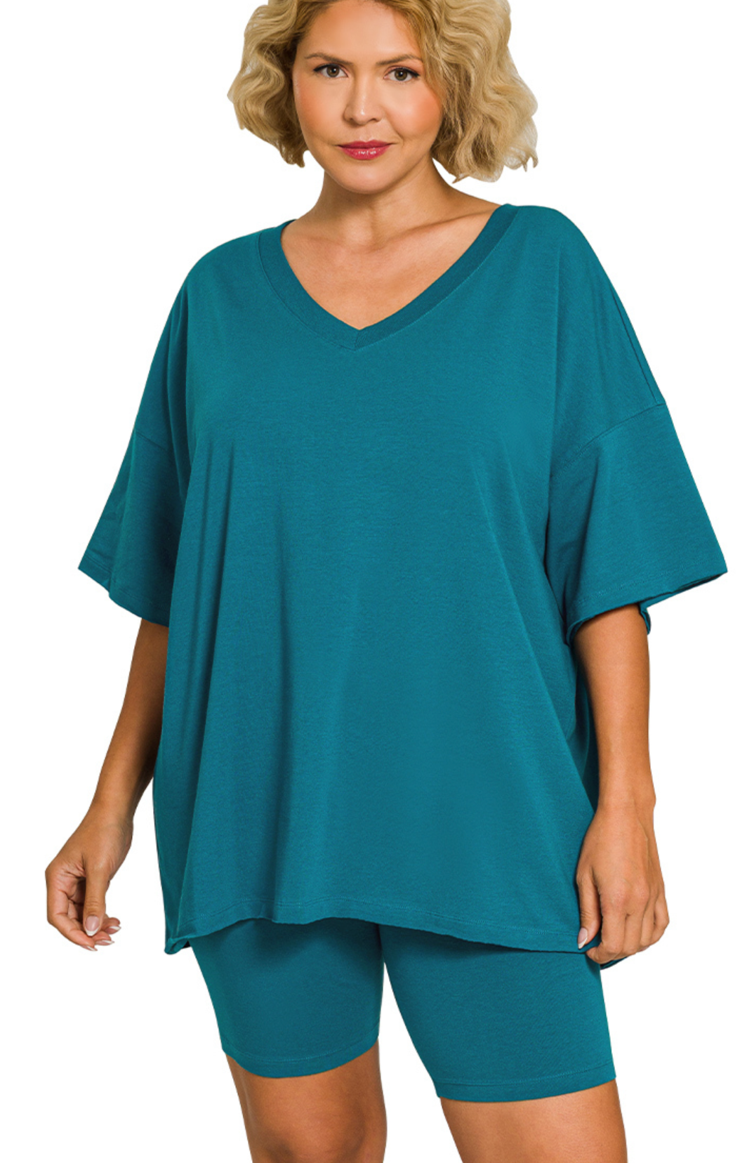 PLUS Cotton VNeck/Bike Short Set