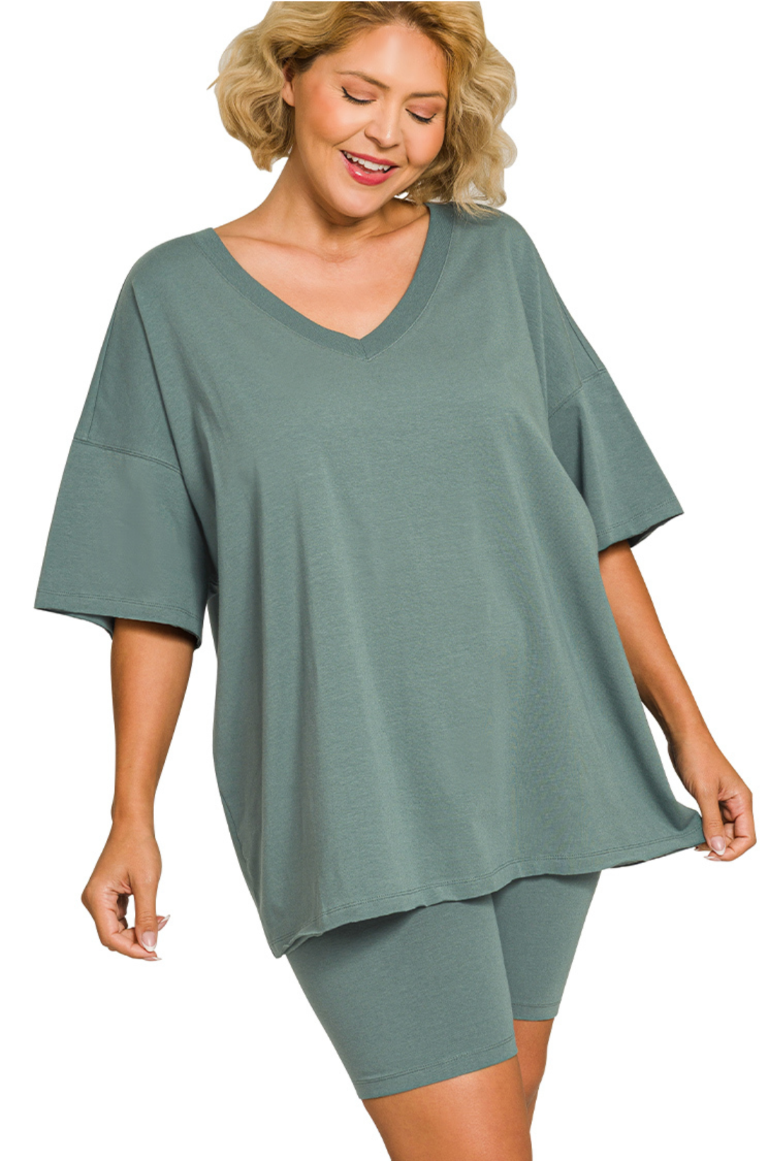 PLUS Cotton VNeck/Bike Short Set
