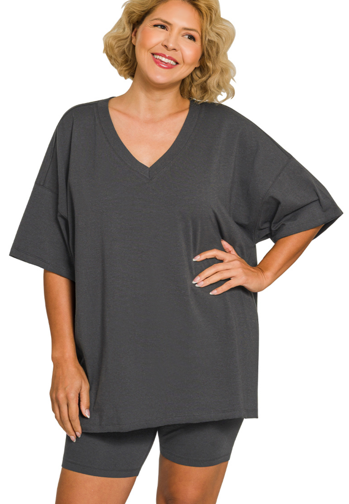 PLUS Cotton VNeck/Bike Short Set