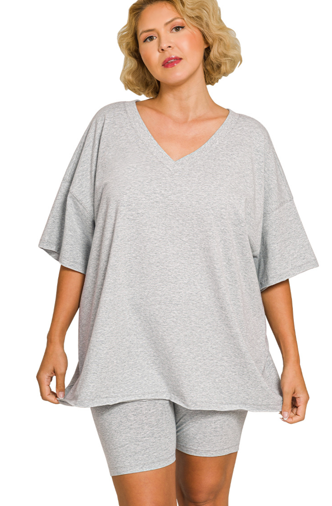 PLUS Cotton VNeck/Bike Short Set
