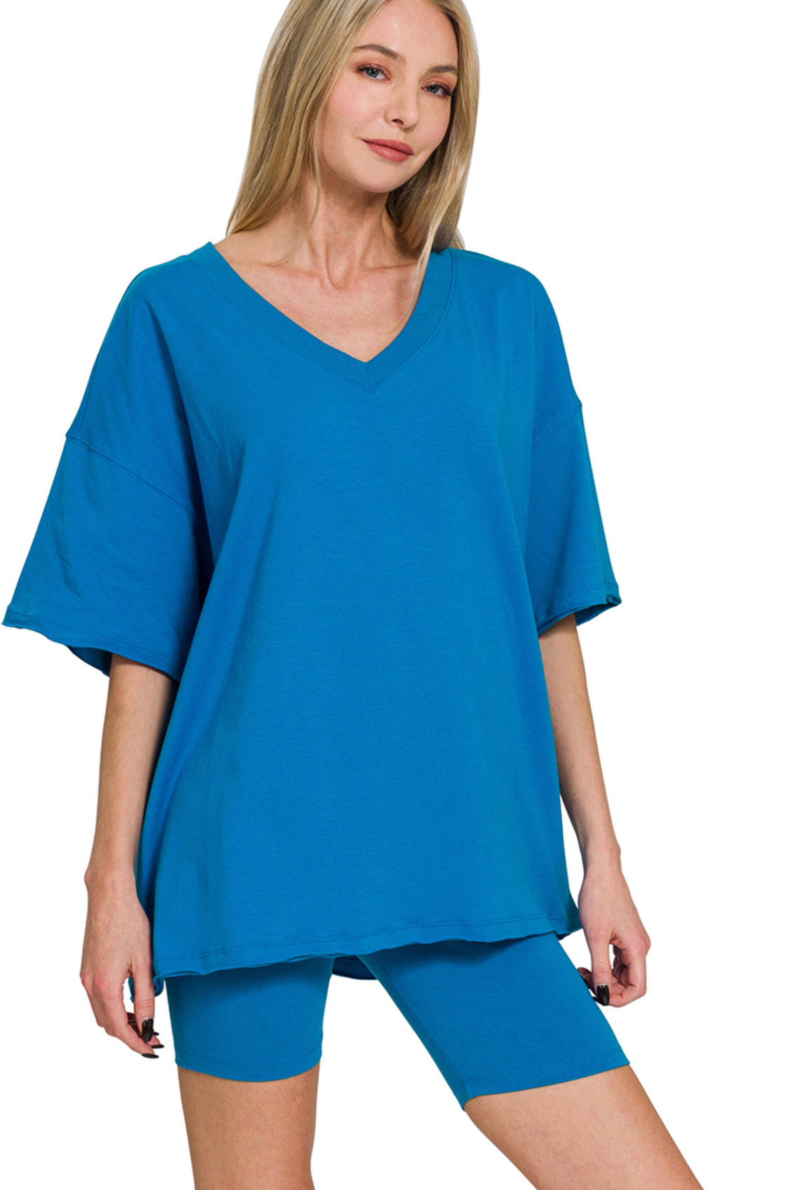 Cotton VNeck/Biker Short Set