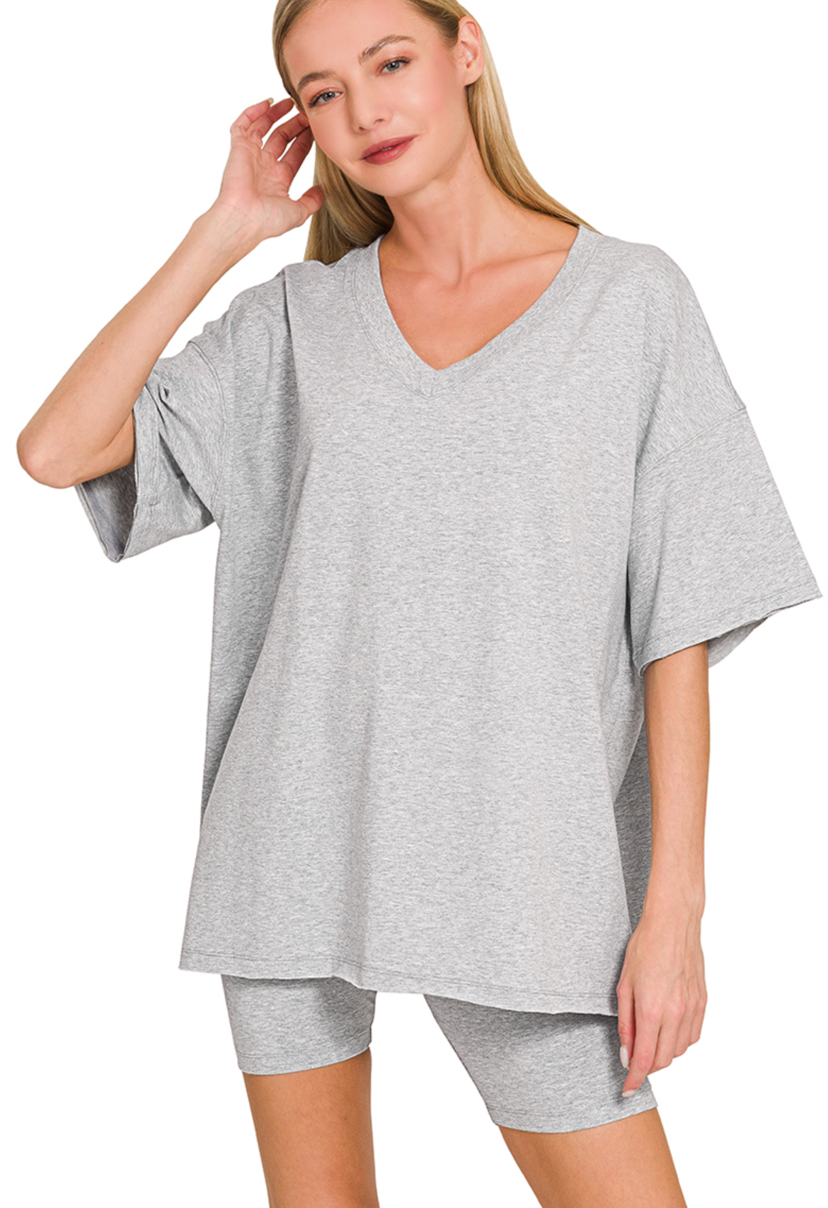 Cotton VNeck/Biker Short Set