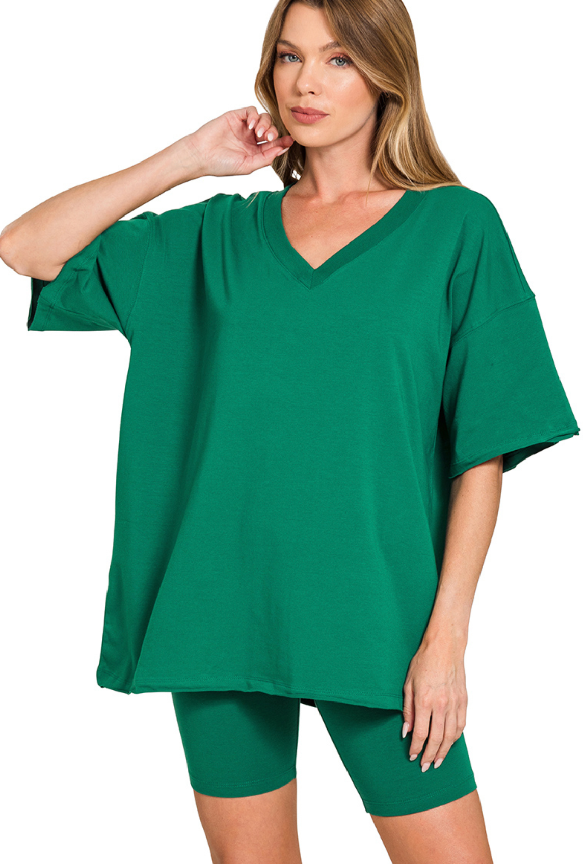 Cotton VNeck/Biker Short Set