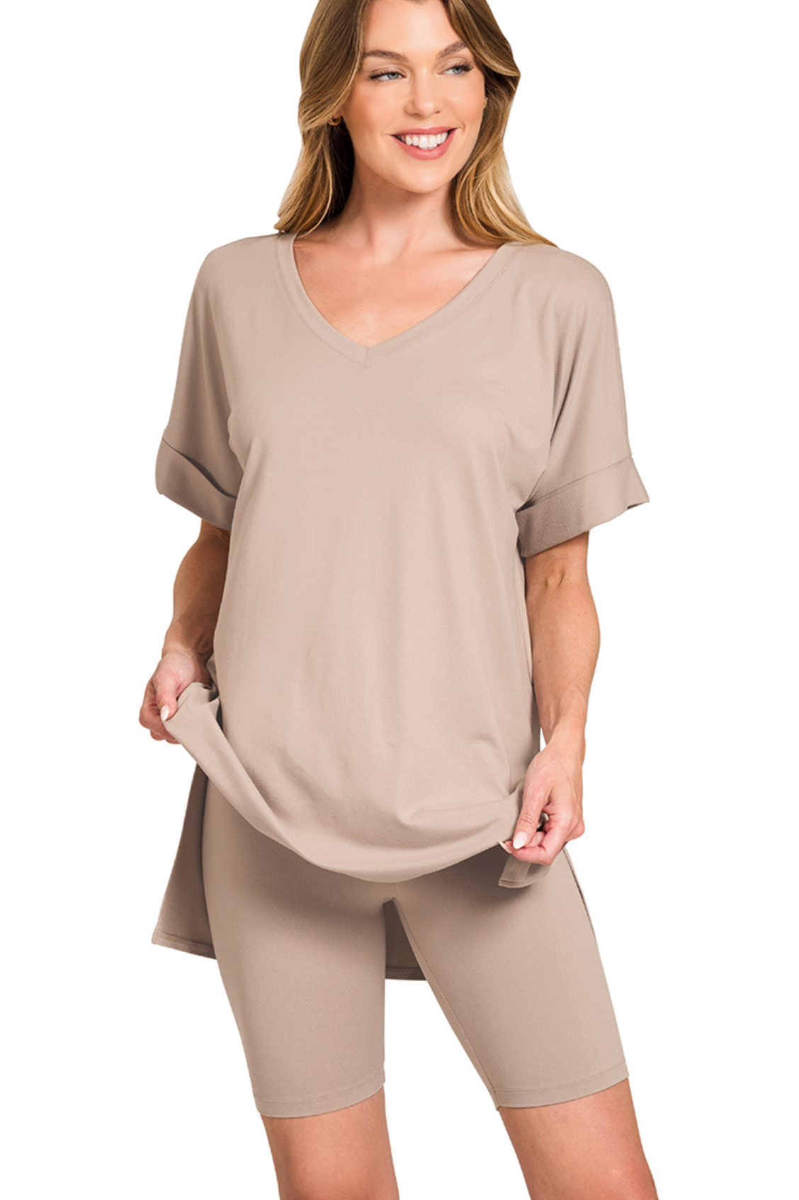 VNeck & Biker Short Set