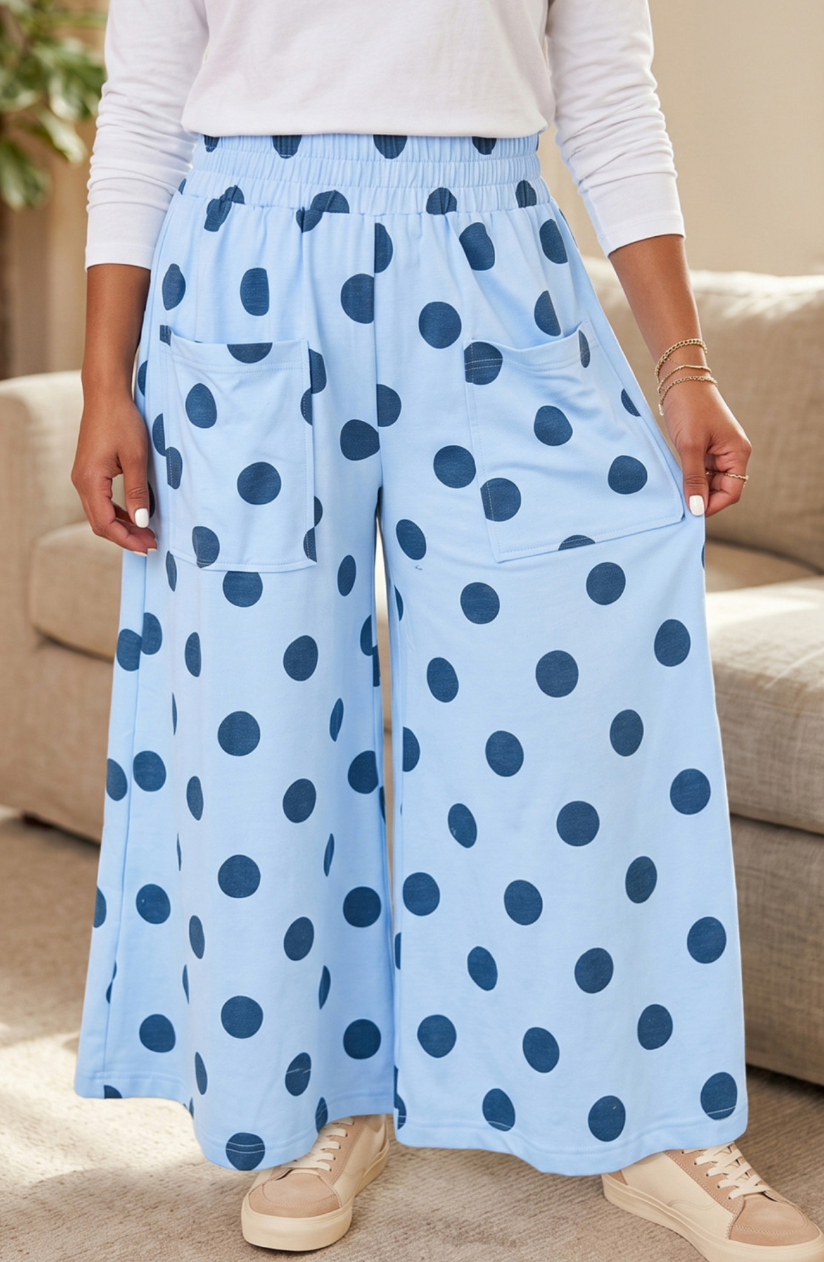 PLUS Sky Blue Polka Dot Wide Leg Pant