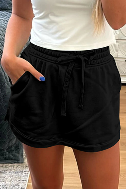 Black Terry Drawstring Skort w/Pockets