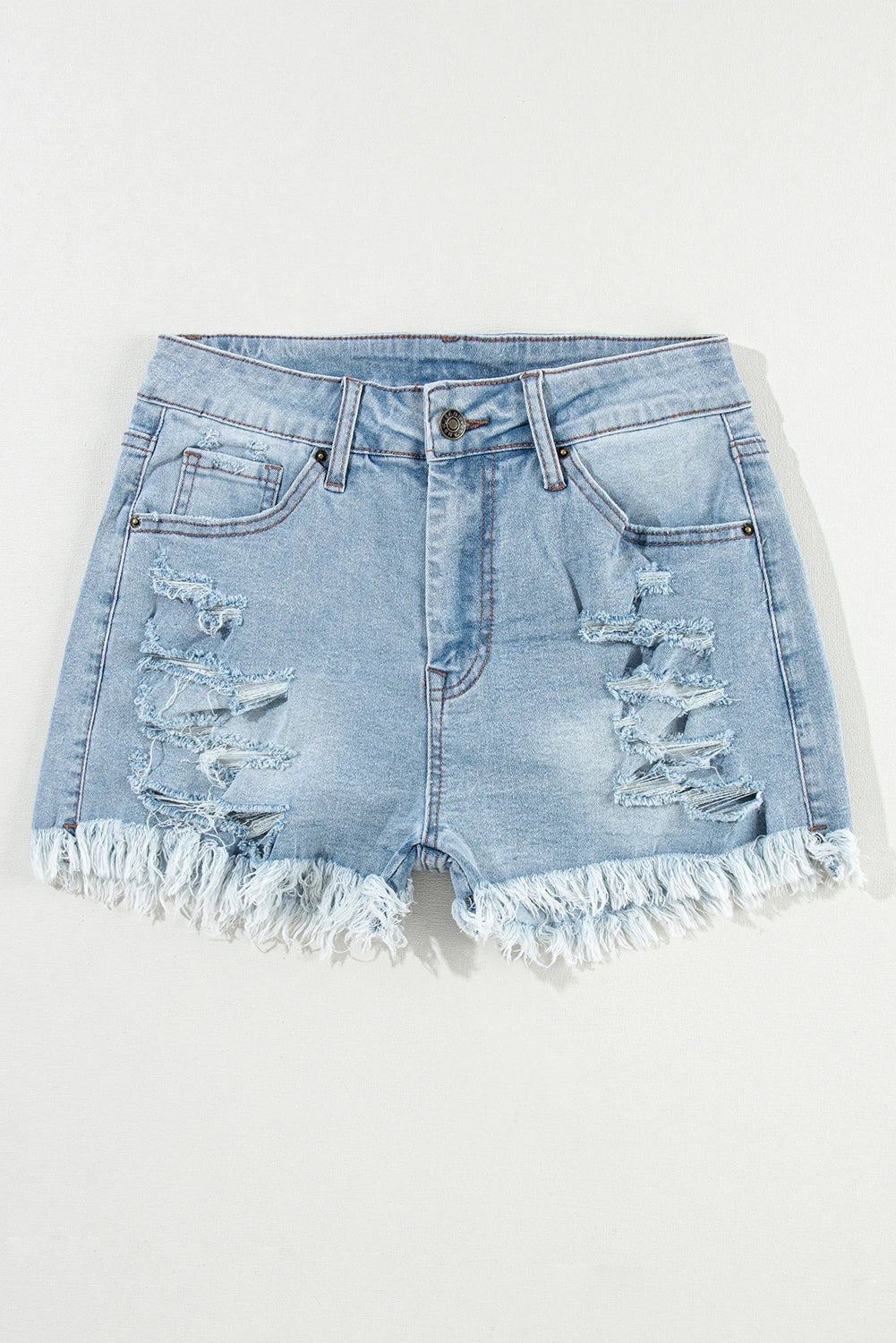 Light Distressed HW Denim Shorts
