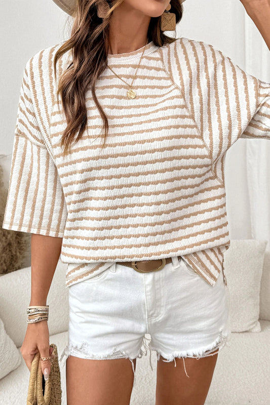 Apricot Stripe Split Hem Loose Top