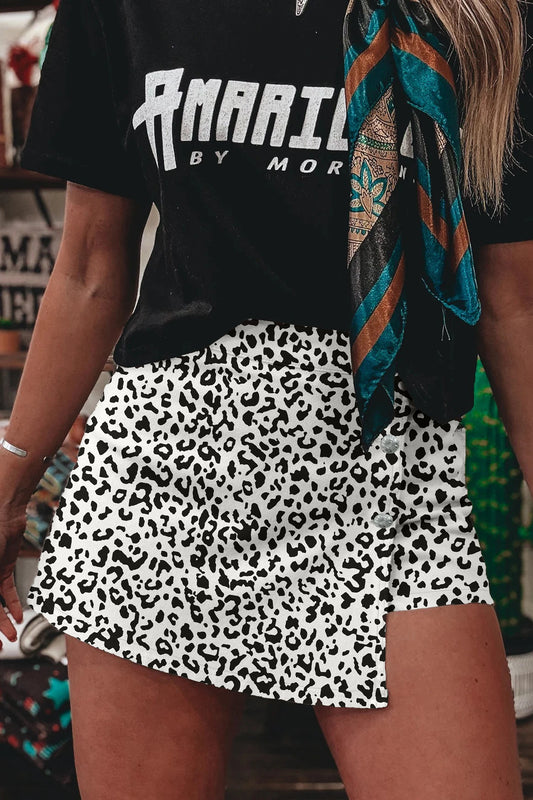 Black Leopard Print Denim Skort